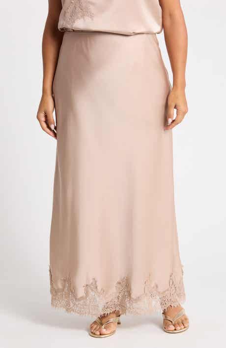 Lace Hem Satin Maxi Skirt