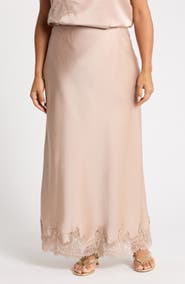Renee C Lace Hem Satin Maxi Skirt