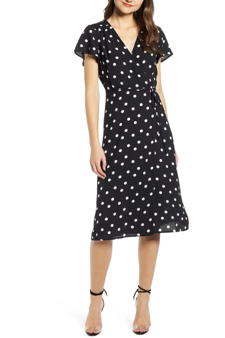 Wrap Dress, Main, color, BLACK GIRLY DOT SM