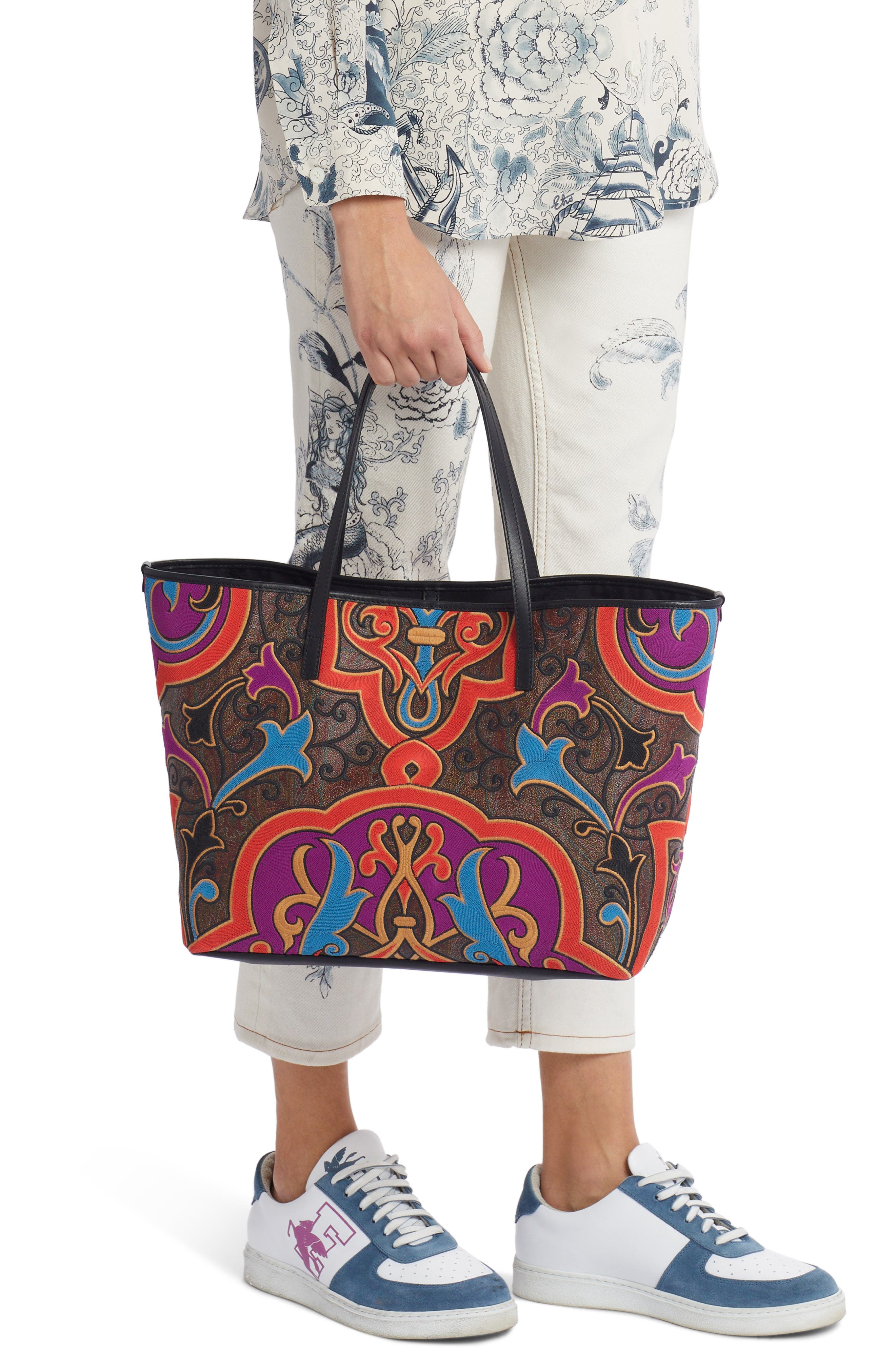 Etro Embroidered Paisley Shopping Tote, Alternate, color, 