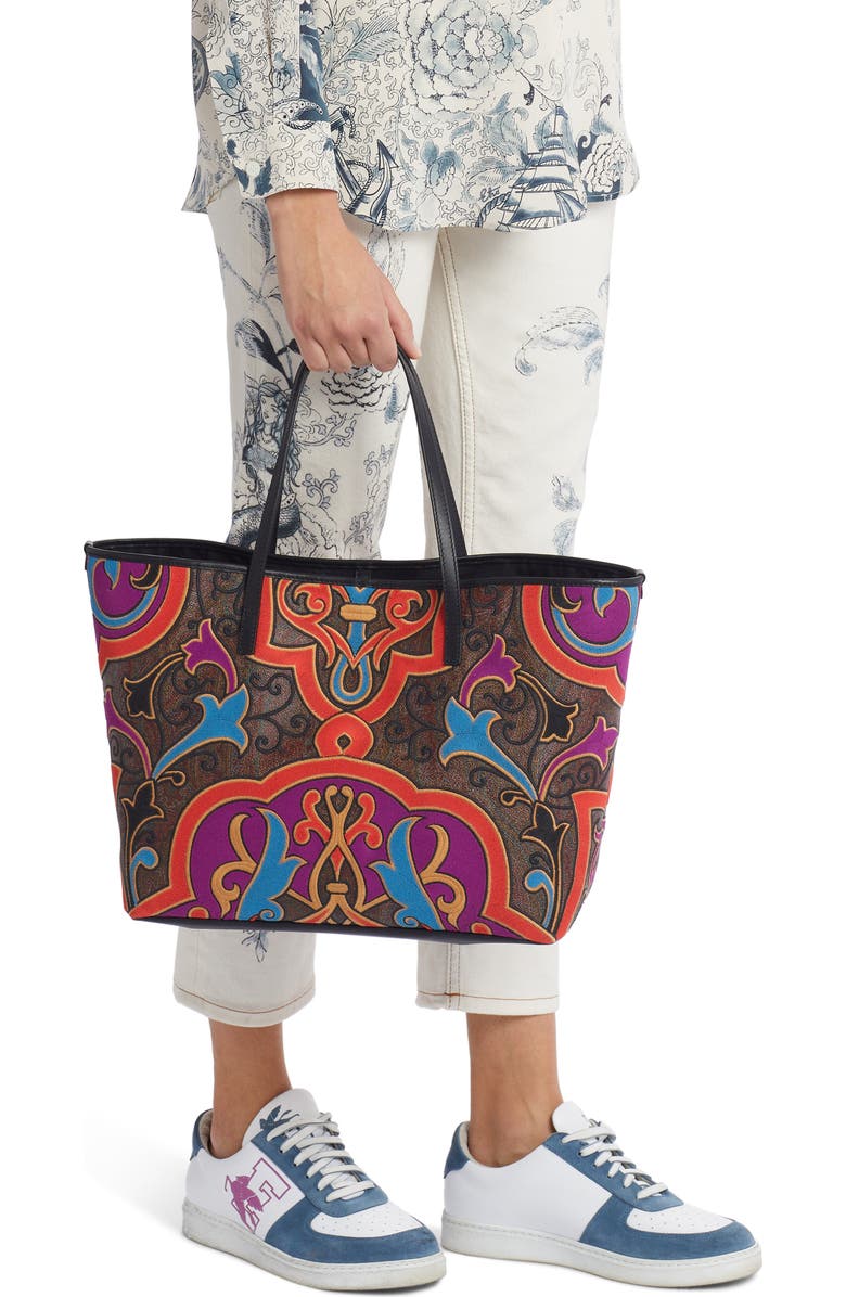 Etro Embroidered Paisley Shopping Tote, Alternate, color,