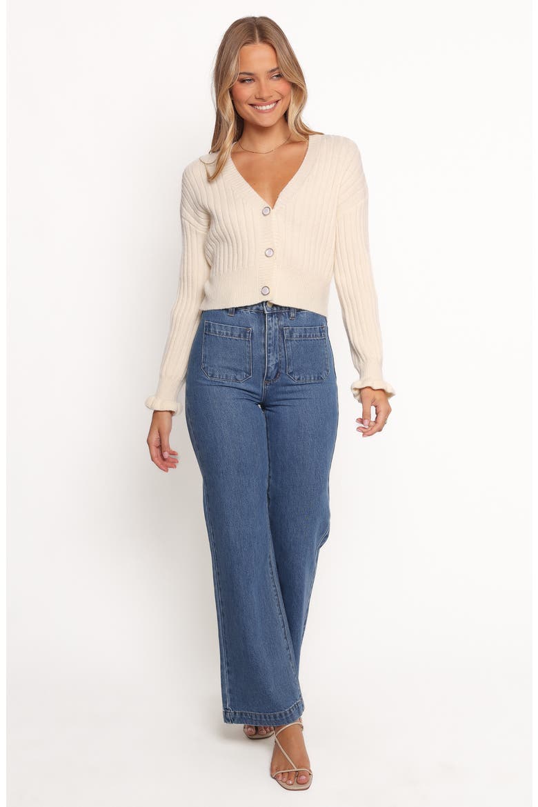 Zana Ruffle Cuff Crop Rib Cardigan, Alternate, color, CREAM