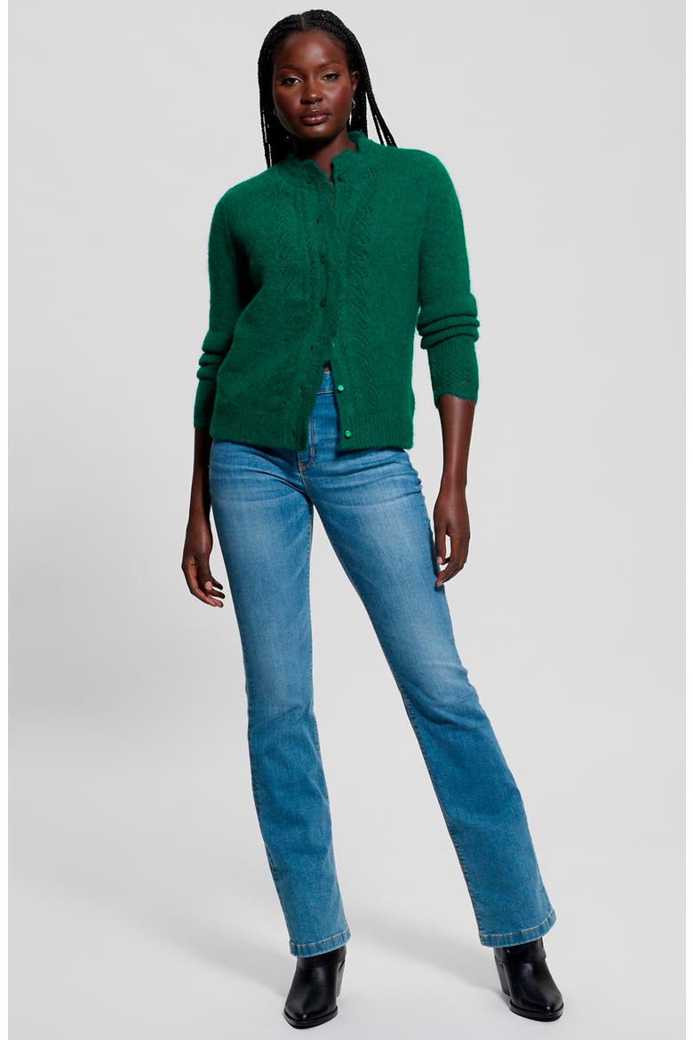 Macie Pointelle Detail Cardigan, Alternate, color, ADVENTUROUS GREEN