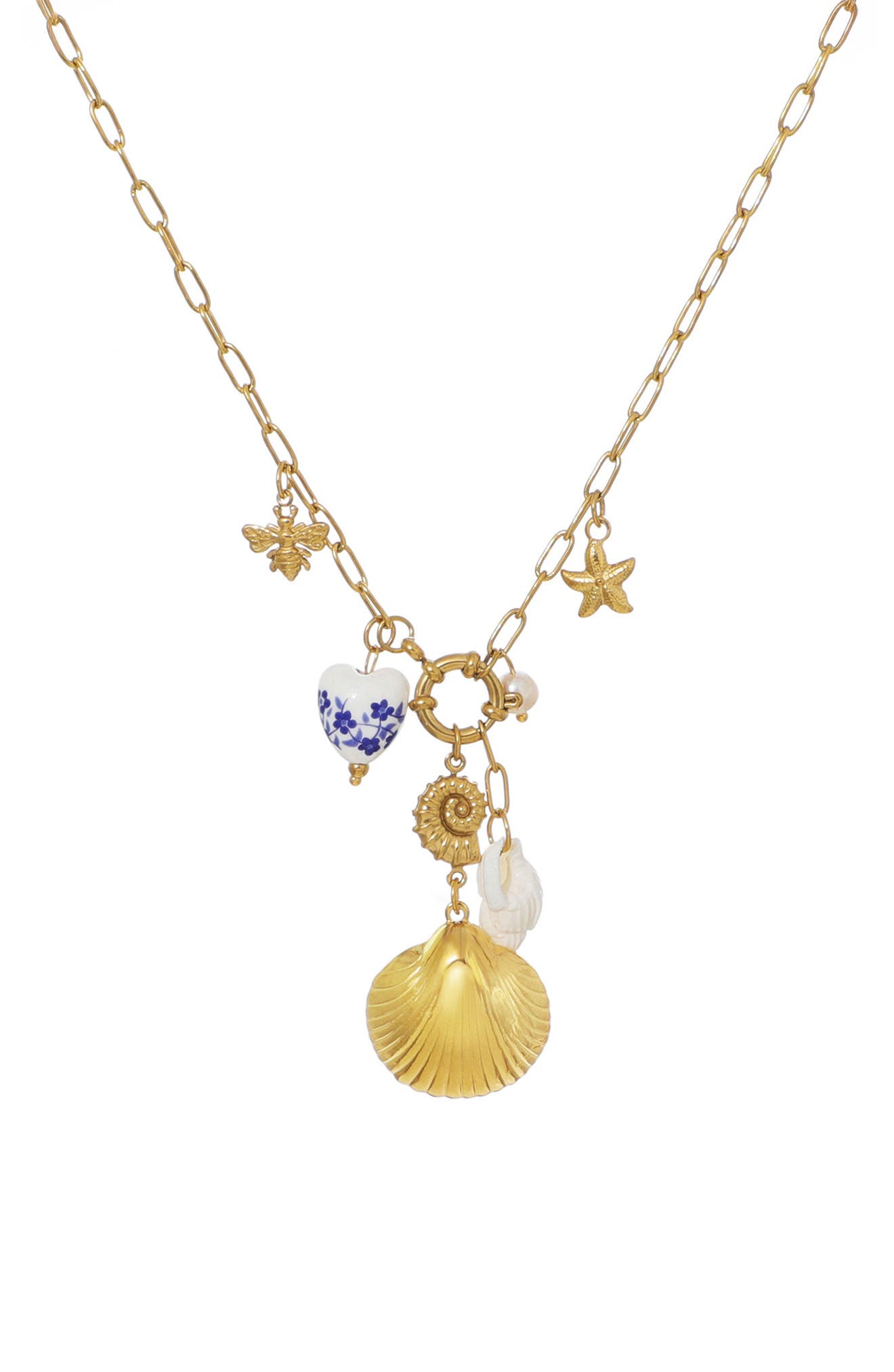 Adornia Assorted Charm Paper Clip Chain Necklace