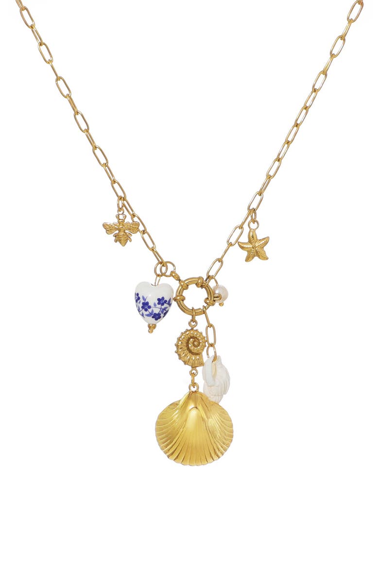 Adornia Assorted Charm Paper Clip Chain Necklace, Main, color, Gold/ White