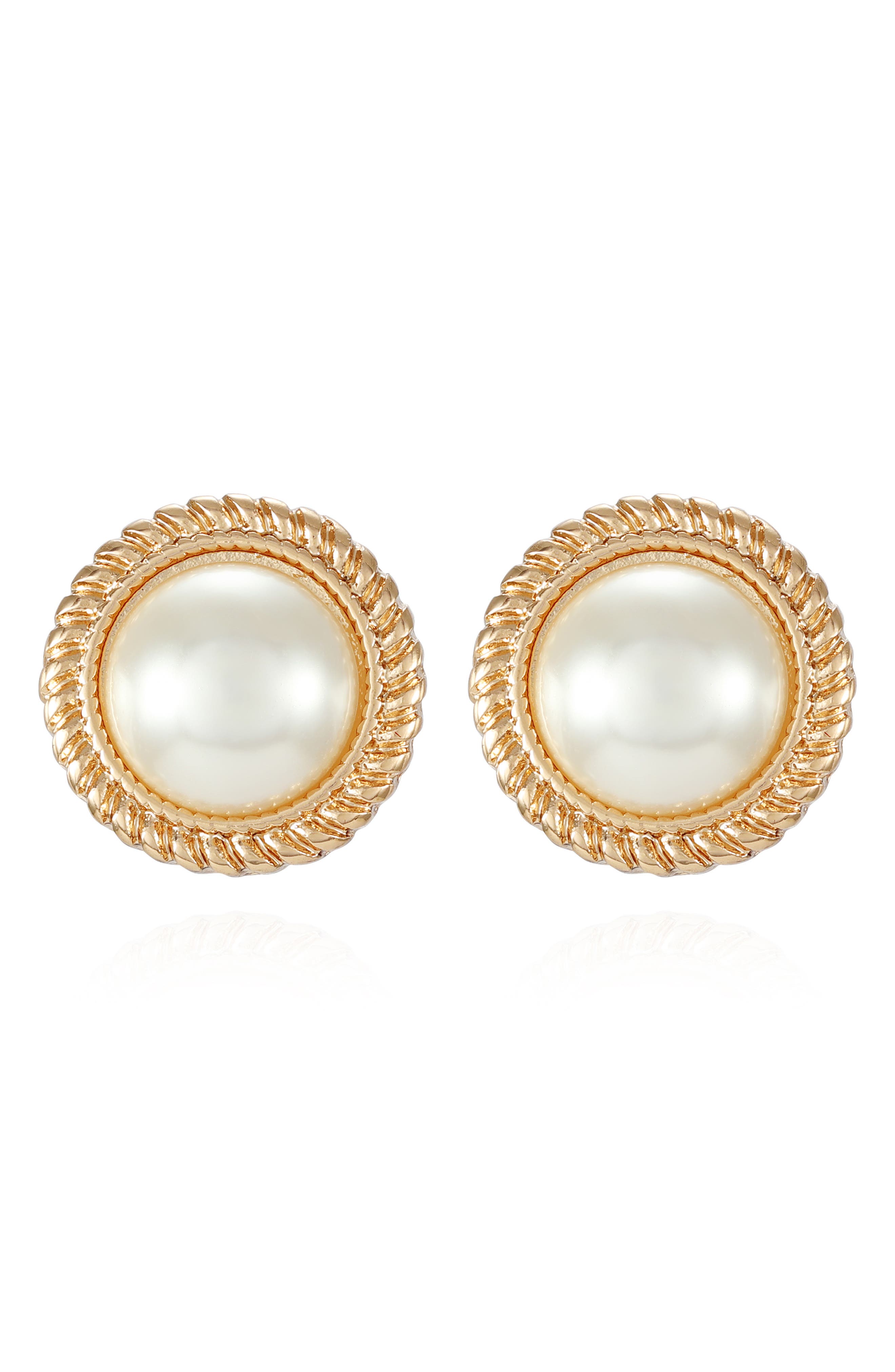 T Tahari Braided Faux Pearl Clip-On Button Earrings