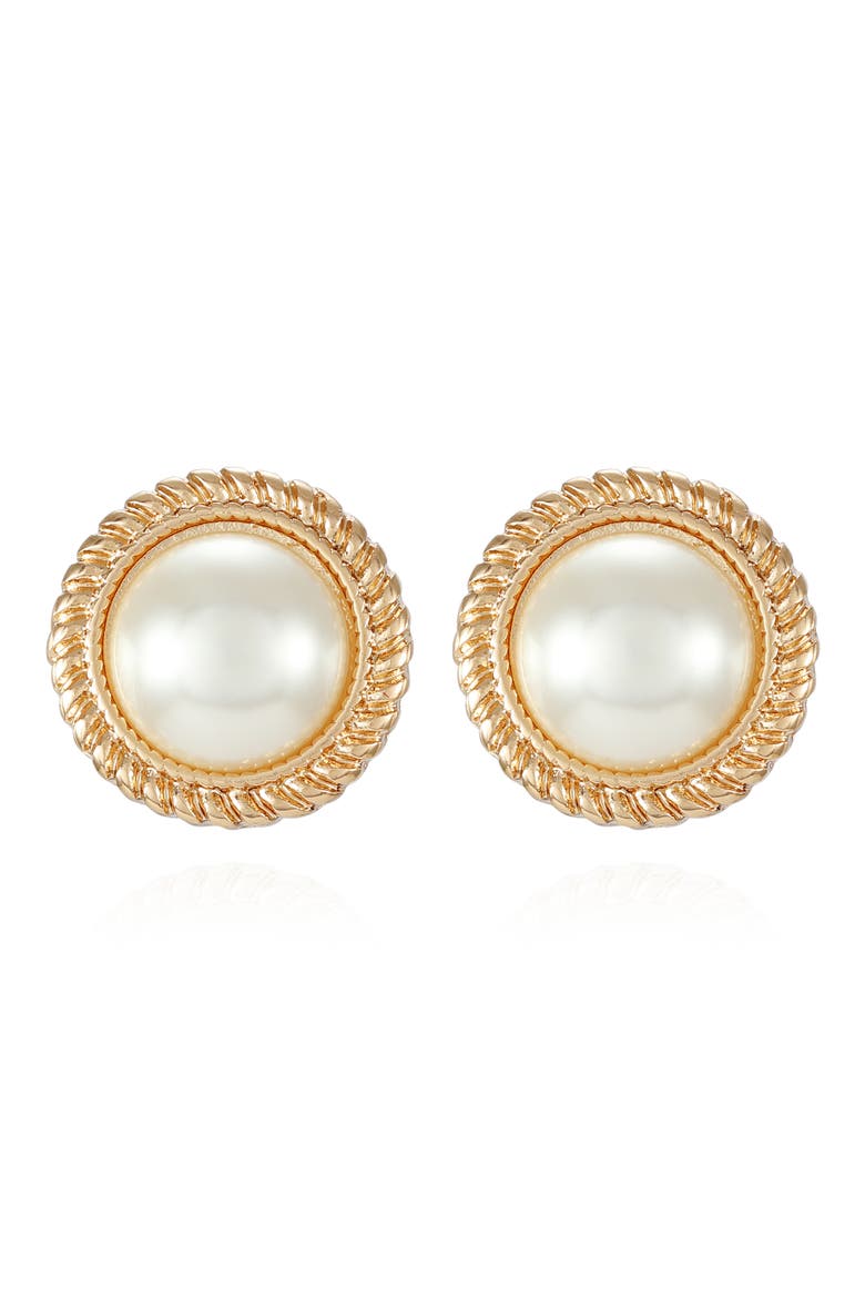 Braided Faux Pearl Clip-On Button Earrings, Main, color, GOLD TONE