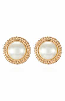 T Tahari Braided Faux Pearl Clip-On Button Earrings