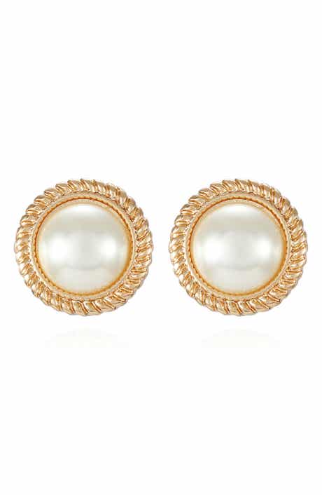 T Tahari Braided Faux Pearl Clip-On Button Earrings