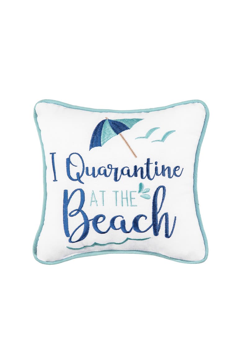 I Quarantine At The Beach Embroidered Mini Accent Pillow, Main, color, Blue