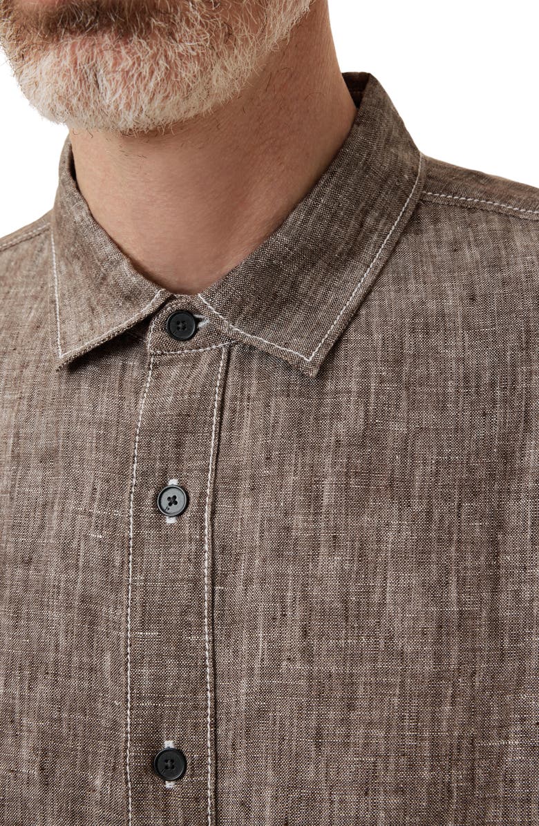 John Varvatos Ben Linen Button-Up Shirt, Main, color, Earth Brown