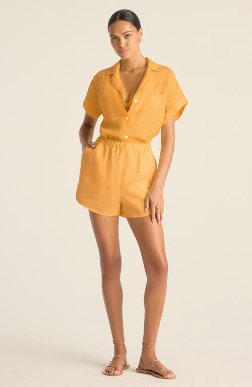 Vitamin A ® Playa Pocket Linen Cover-up Button-up Shirt In Yellow