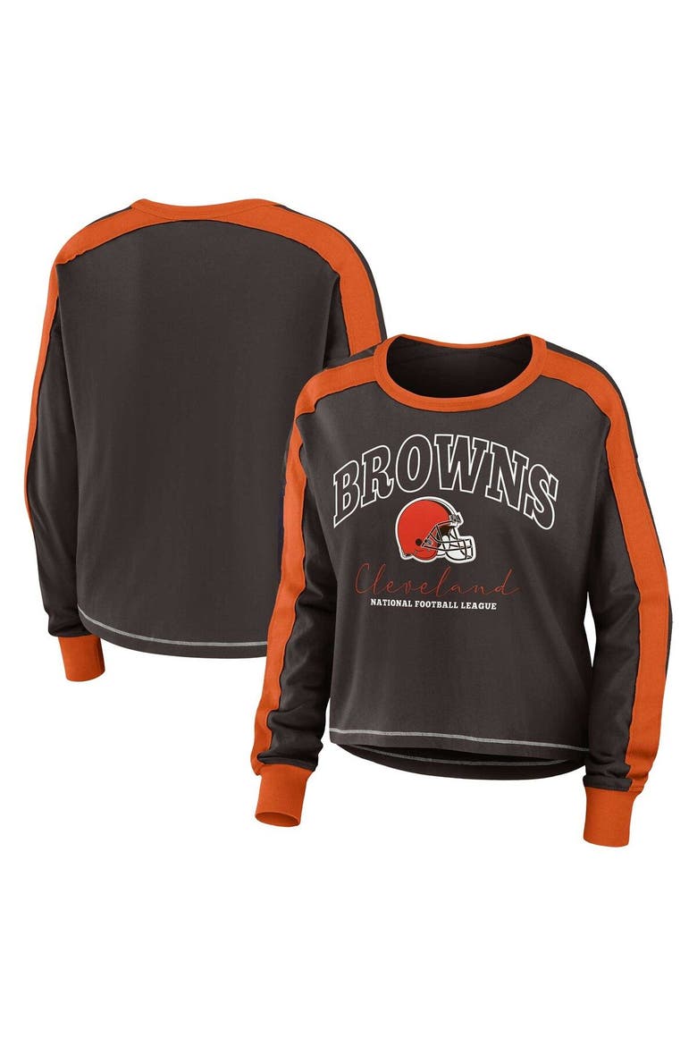 Women's WEAR by Erin Andrews Brown Cleveland Browns Plus Size Colorblock Long Sleeve T-Shirt, Main, color, Brown