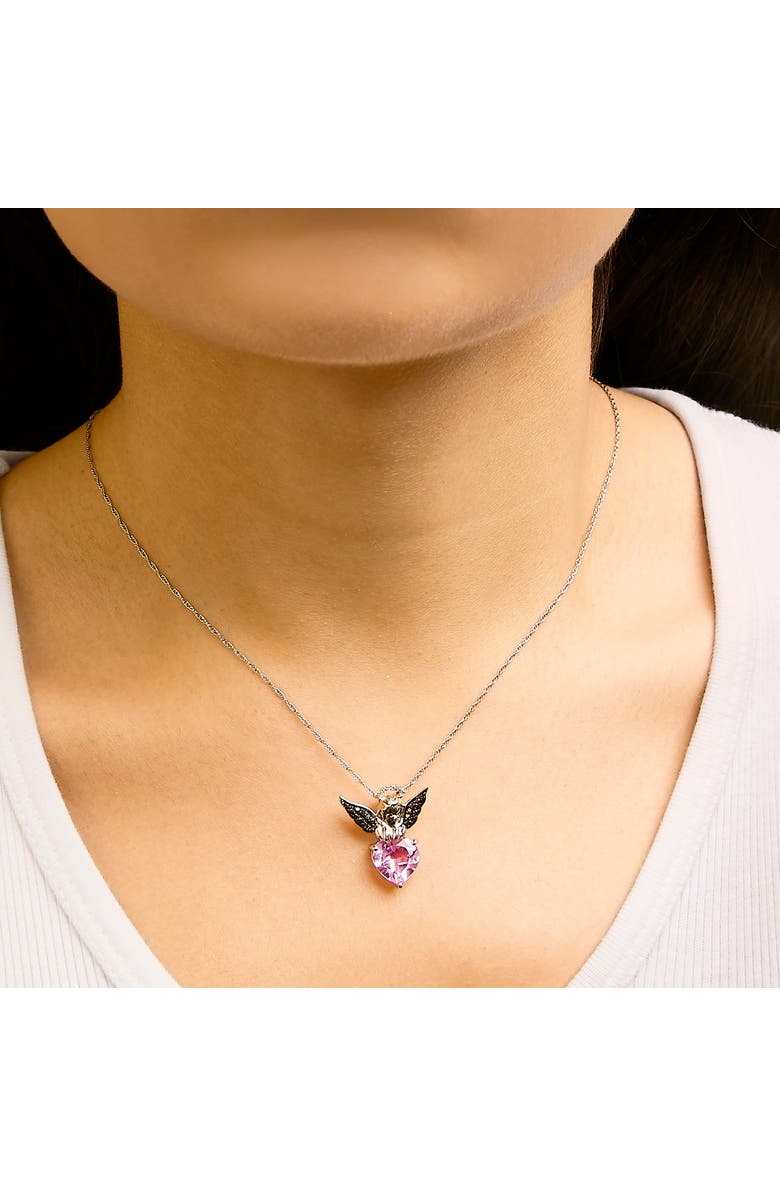 Haus of Brilliance Sterling Silver Diamond Accent & Created Pink Sapphire Angel Heart Pendant Necklace, Alternate, color, Silver