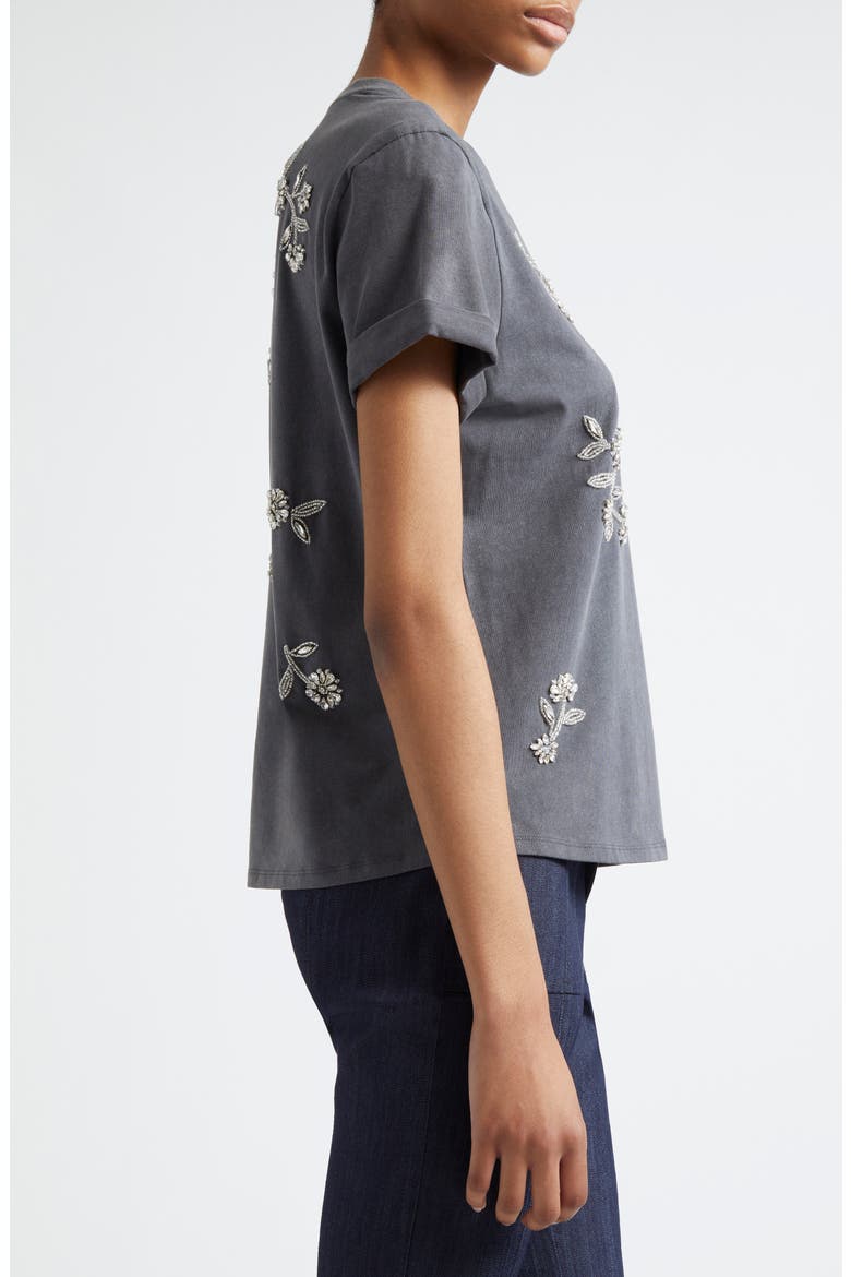 Bree Crystal Vine Detail Stretch Cotton T-Shirt, Alternate, color, WASHED BLACK