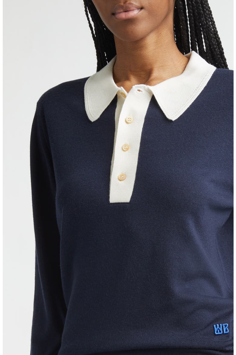 x John Smedley Two-Tone Long Sleeve Merino Wool Polo Sweater, Alternate, color, NAVY / IVORY