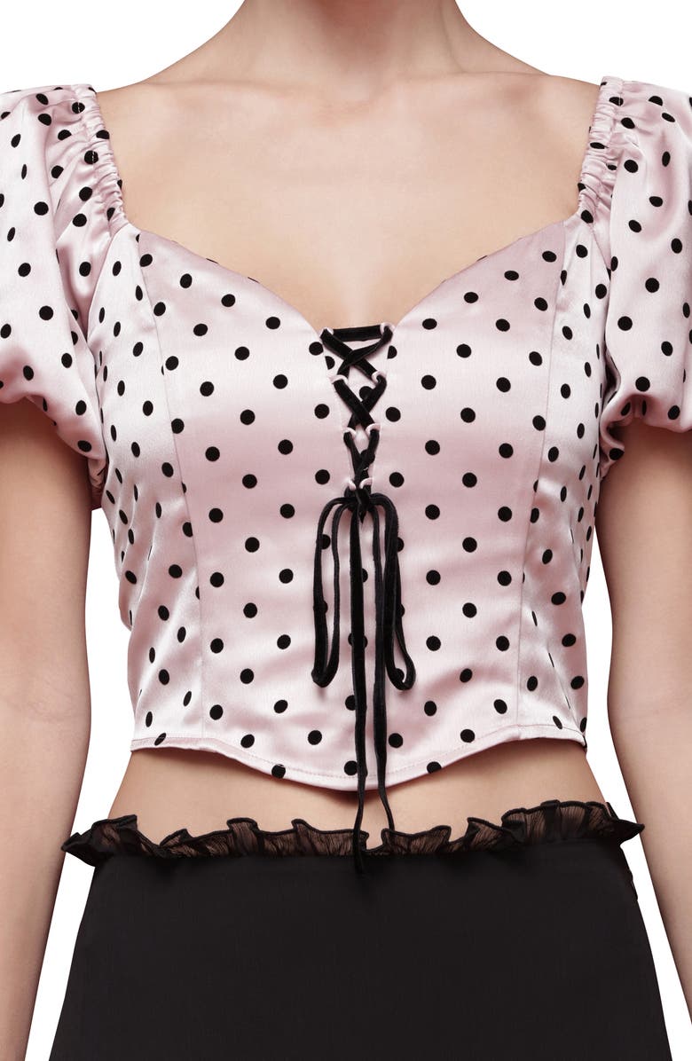 Avec Les Filles Puff Sleeve Polka Dot Crop Top, Alternate, color, Pink And Black