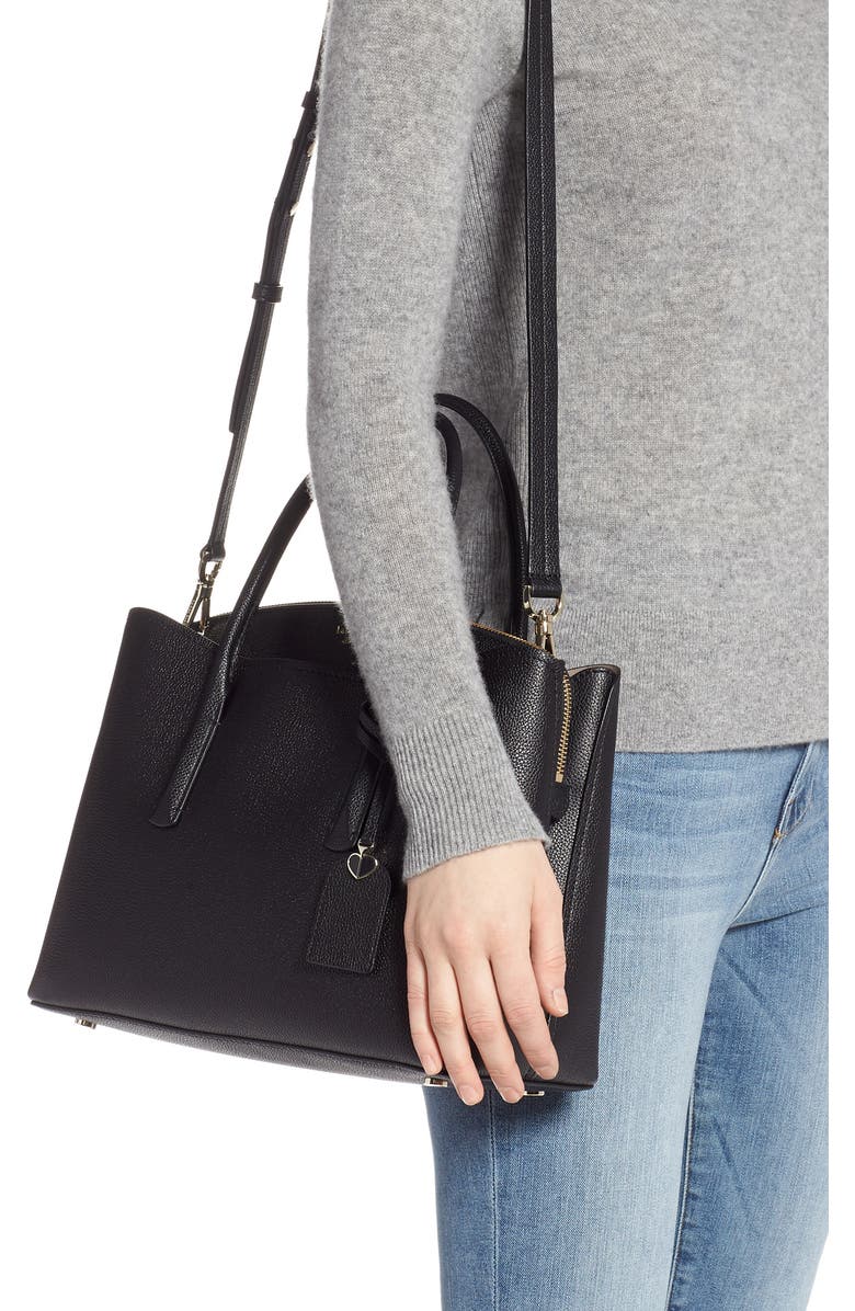 Kate Spade New York large margaux leather satchel, Alternate, color, Black