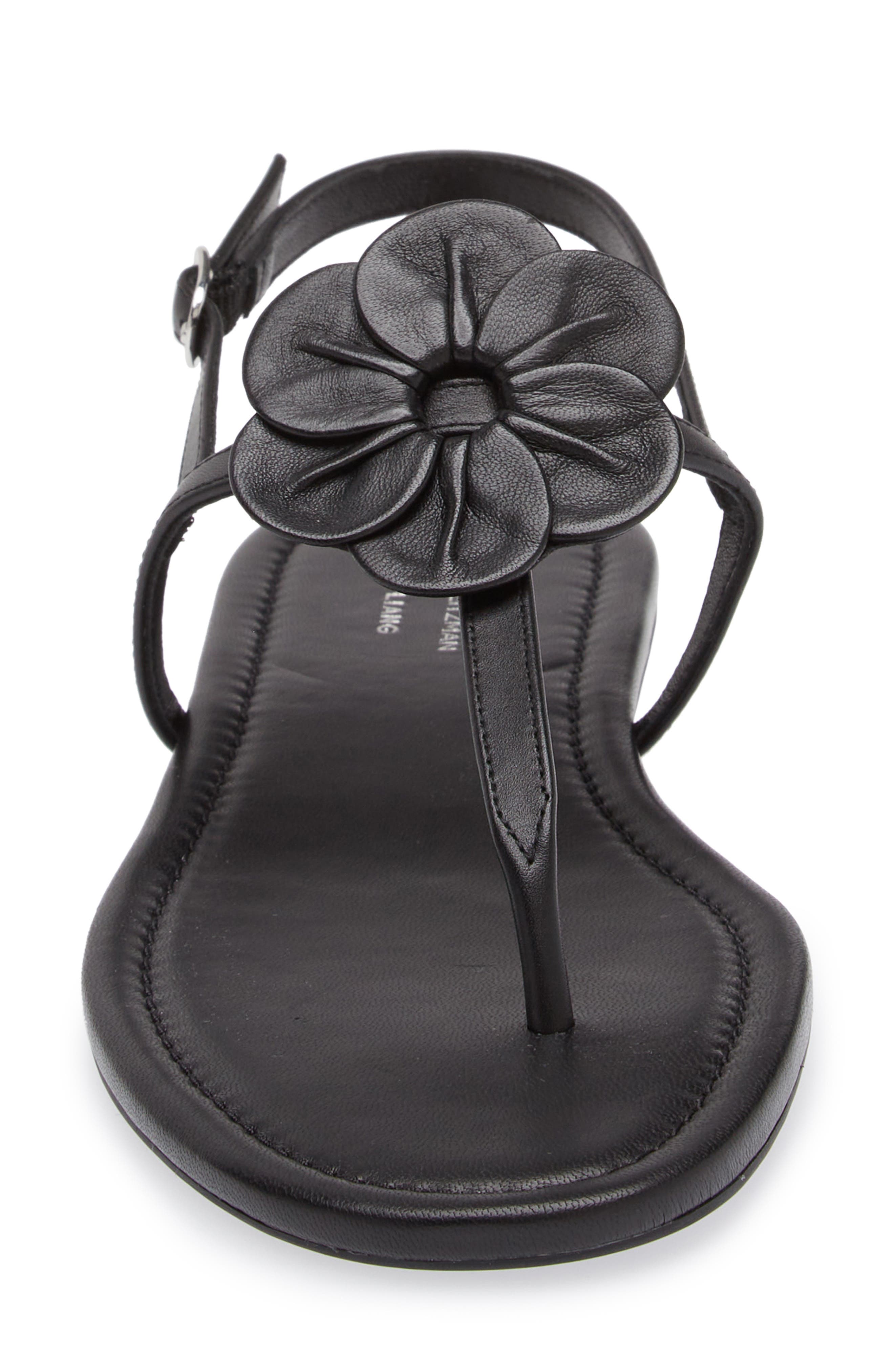 Stuart Weitzman x Sandy Liang T-Strap Slingback Sandal, Alternate, color, Black Smooth Calf
