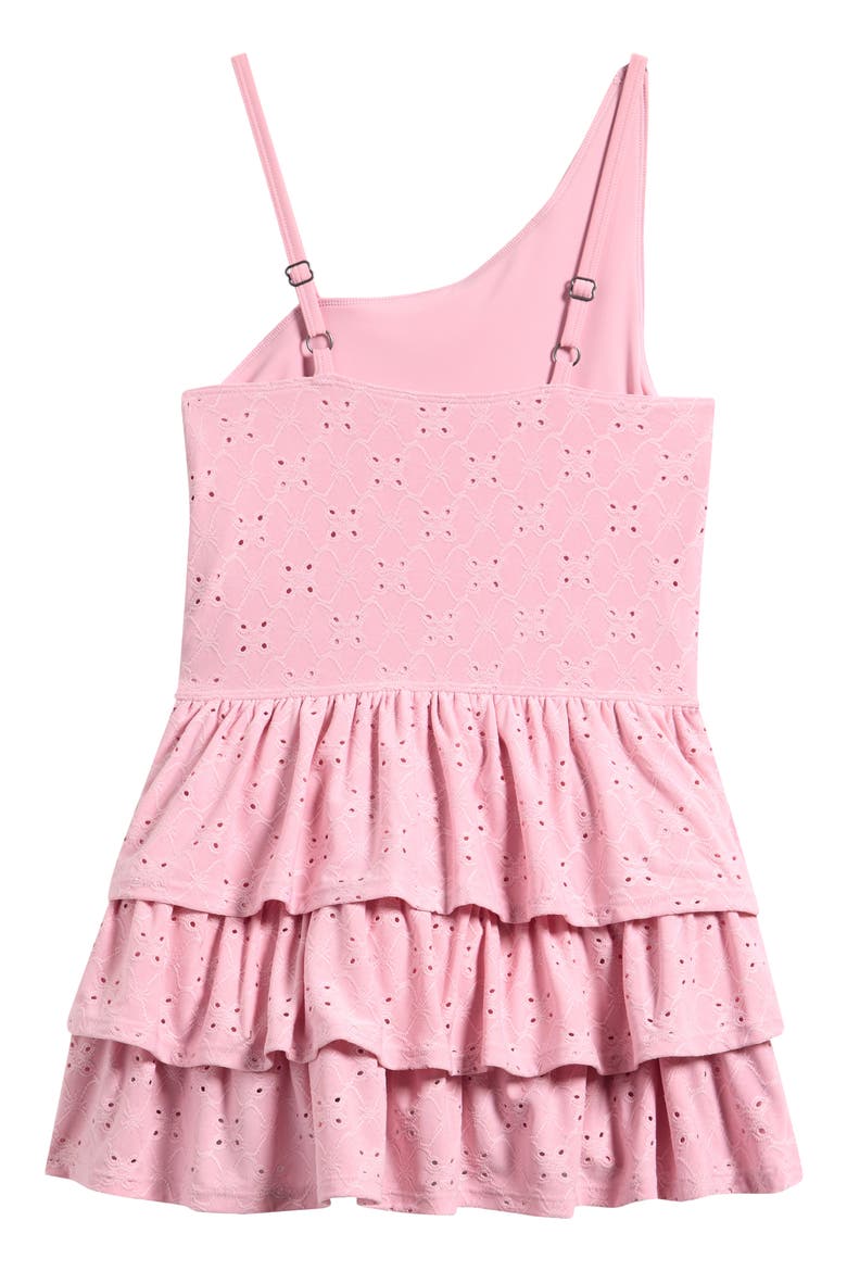 Kids' Active Eyelet One Shoulder Minidress with Built-In Shorts, Alternate, color, PINK NECTAR