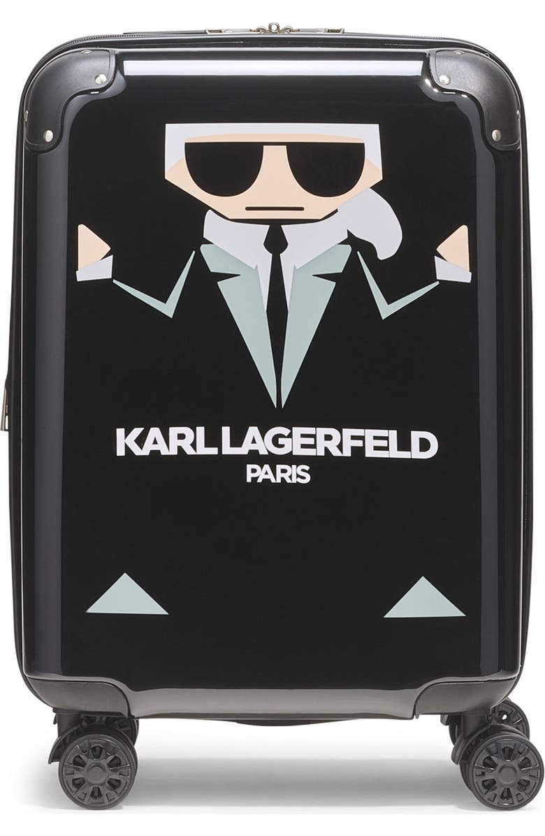 KARL LAGERFELD Karl In A Box 21" Carry On Upright Suitcase, Main, color, Black