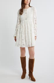 Treasure & Bond Long Sleeve Lace Babydoll Dress