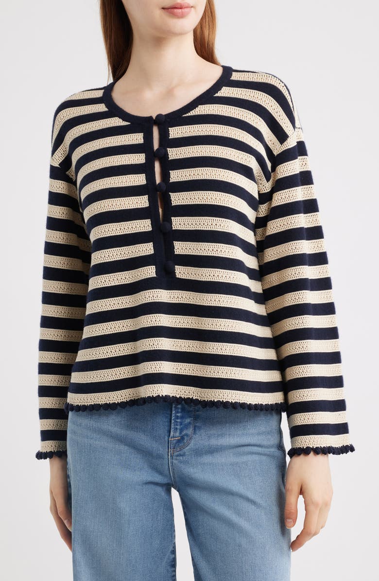 FRAME The Easy Captain Stripe Sweater, Main, color, Cream Multi