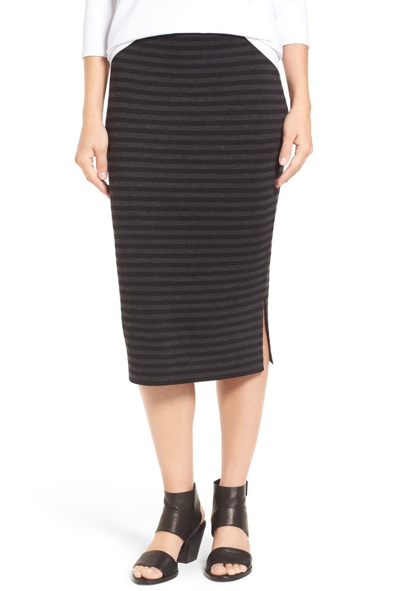Merino Wool Blend Double Knit Stripe Pencil Skirt, Main, color, CHARCOAL/ BLACK