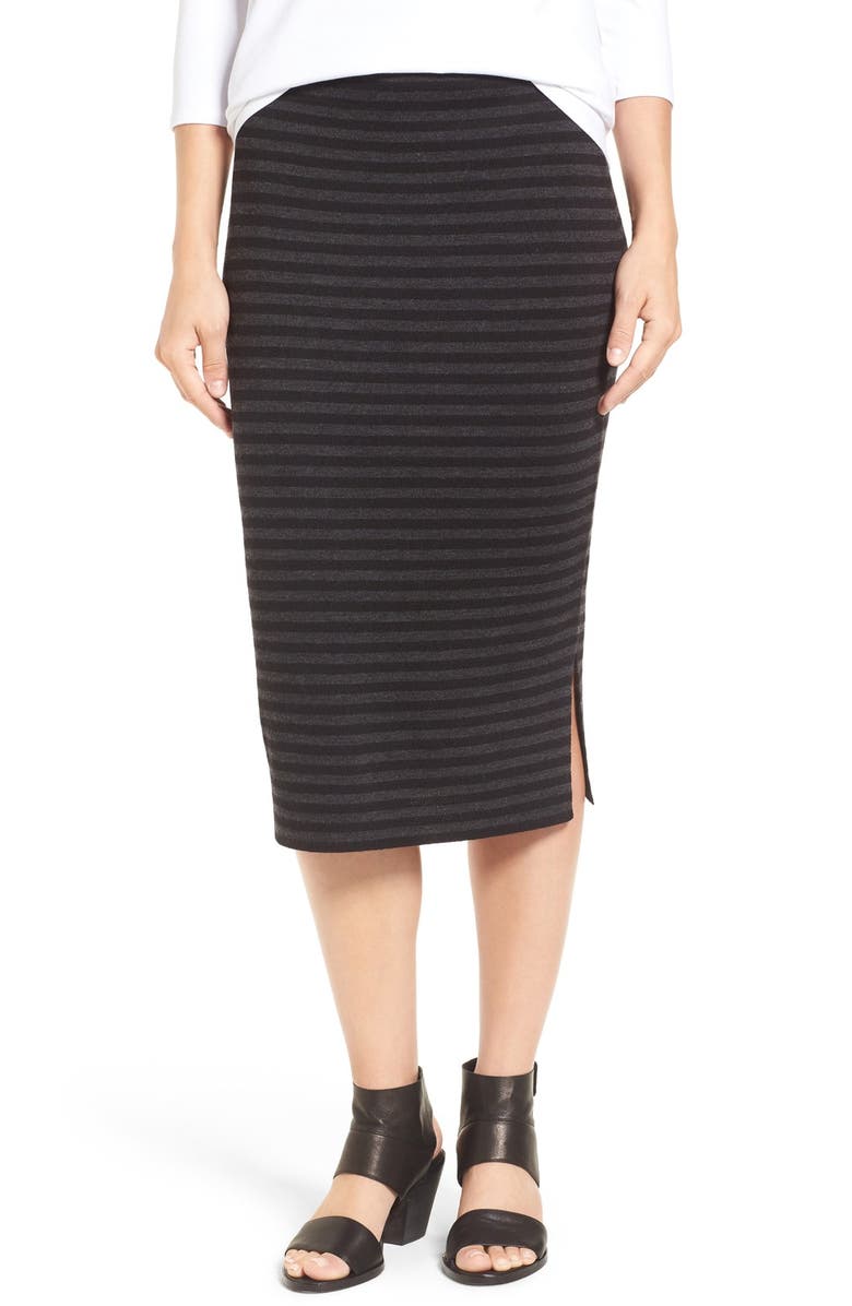 Eileen Fisher Merino Wool Blend Double Knit Stripe Pencil Skirt, Main, color, 