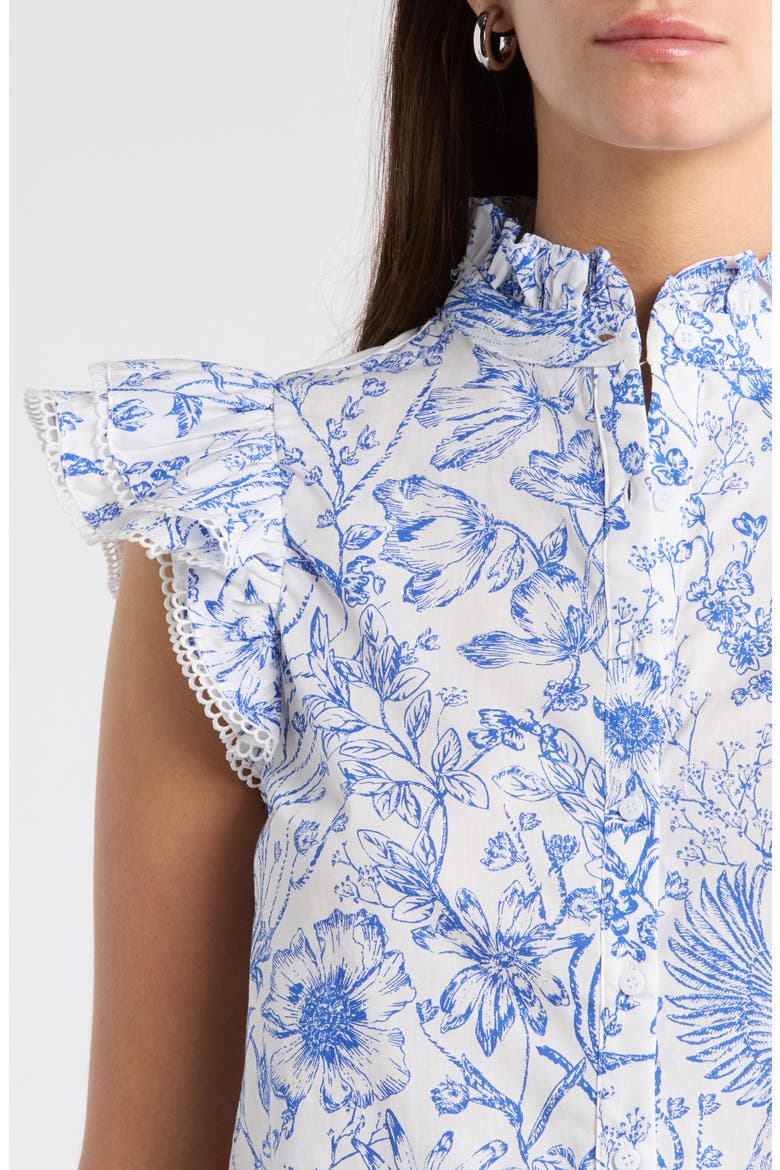 Eve Floral Cotton Button-Up Shirt, Alternate, color, BLUE-WHITE