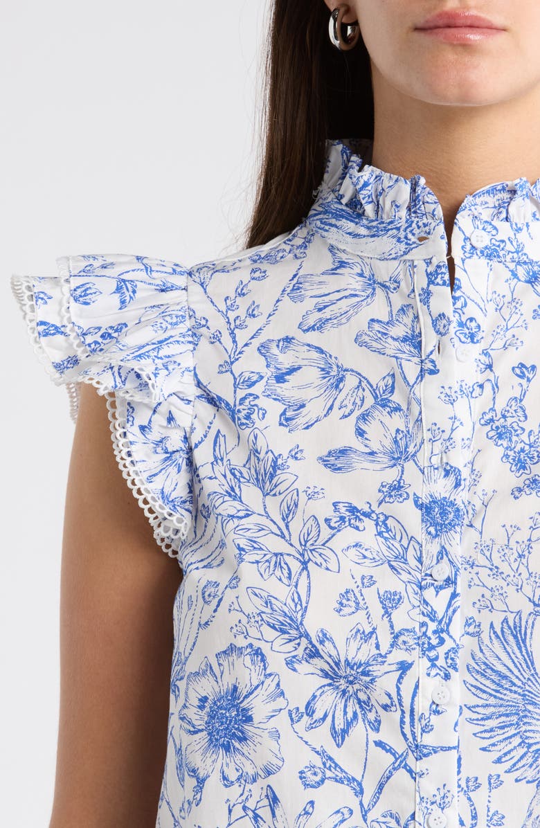 SUGARLIPS Eve Floral Cotton Button-Up Shirt, Alternate, color, Blue-White