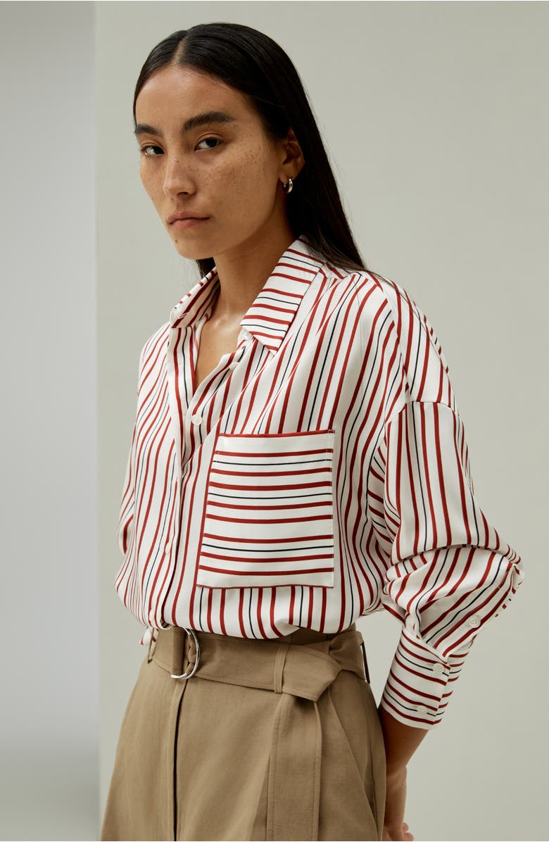 Lilysilk Oversized Striped Silk-Twill Shirt for Women, Alternate, color, Munich Stripe