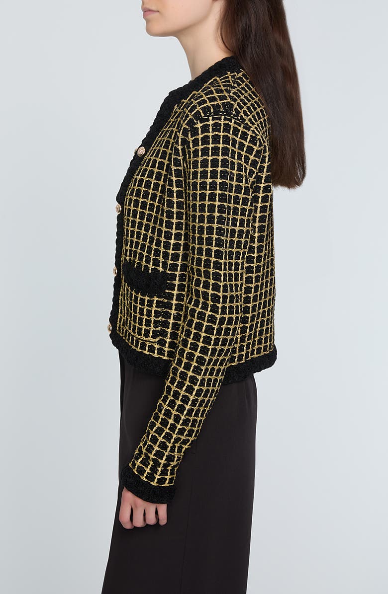 Elie Tahari The Alexis Metallic Grid Cardigan, Alternate, color, Noir With Gold Lurex