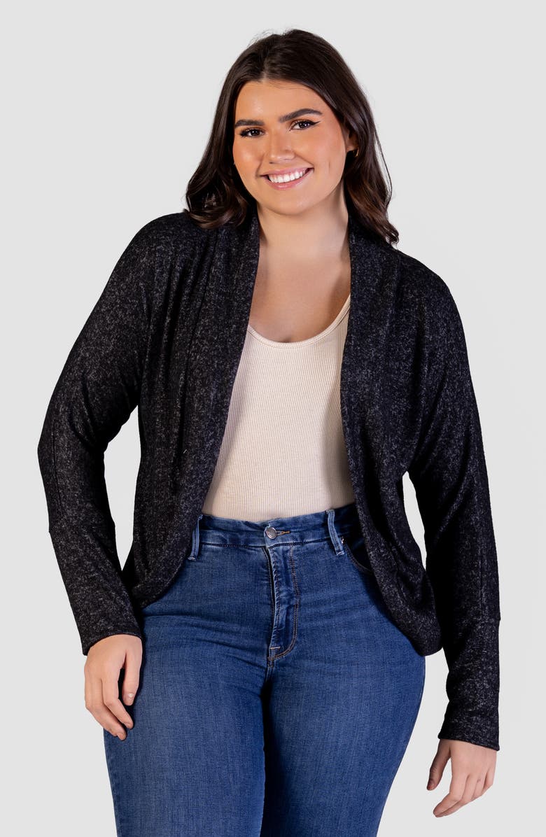 24seven Comfort Apparel Curved Hem Bolero Jacket, Alternate, color, Black