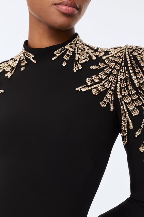 Jenny Packham Cobra Embellished-shoulders Mock-neck Maxi Dress In Blue