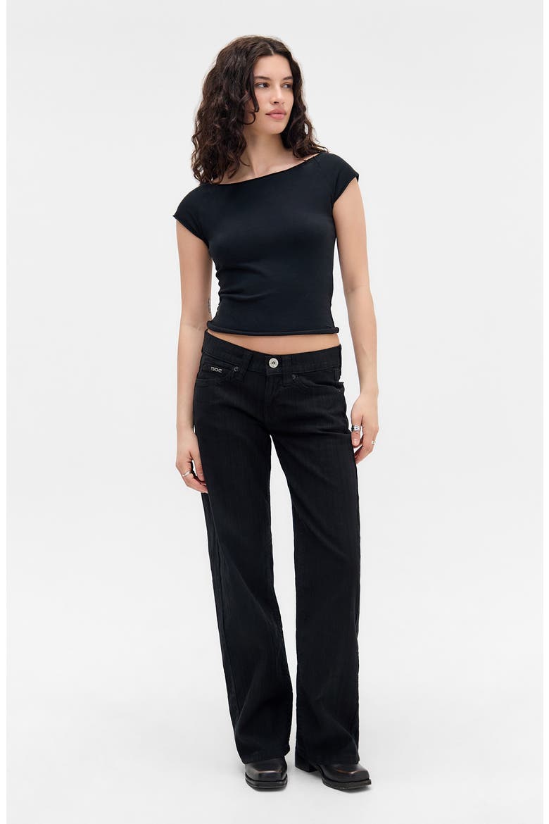 Kayla Low Rider Textured Trouser Leg Jeans, Alternate, color, BLACK