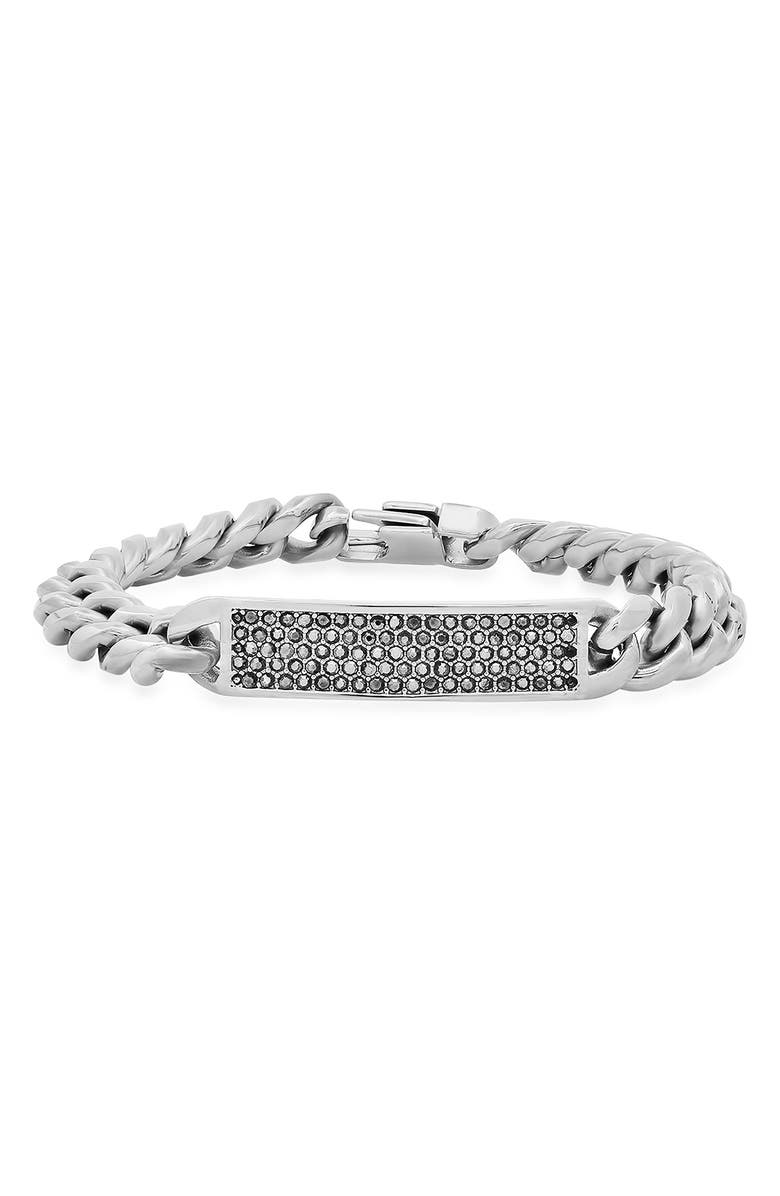 HMY JEWELRY Stainless Steel Simulated Diamond Chain Bracelet, Main, color, 