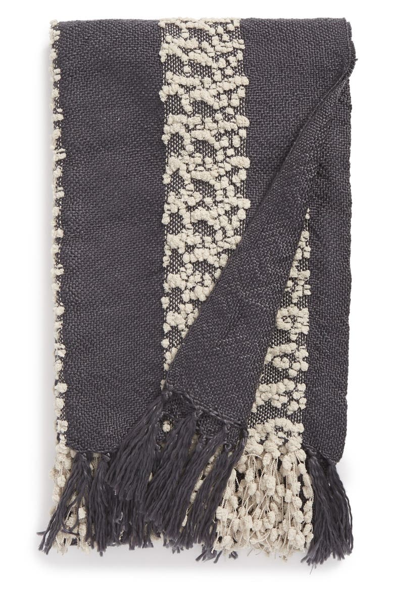 'Pom Stripe' Woven Throw, Main, color, GREY GATE MULTI