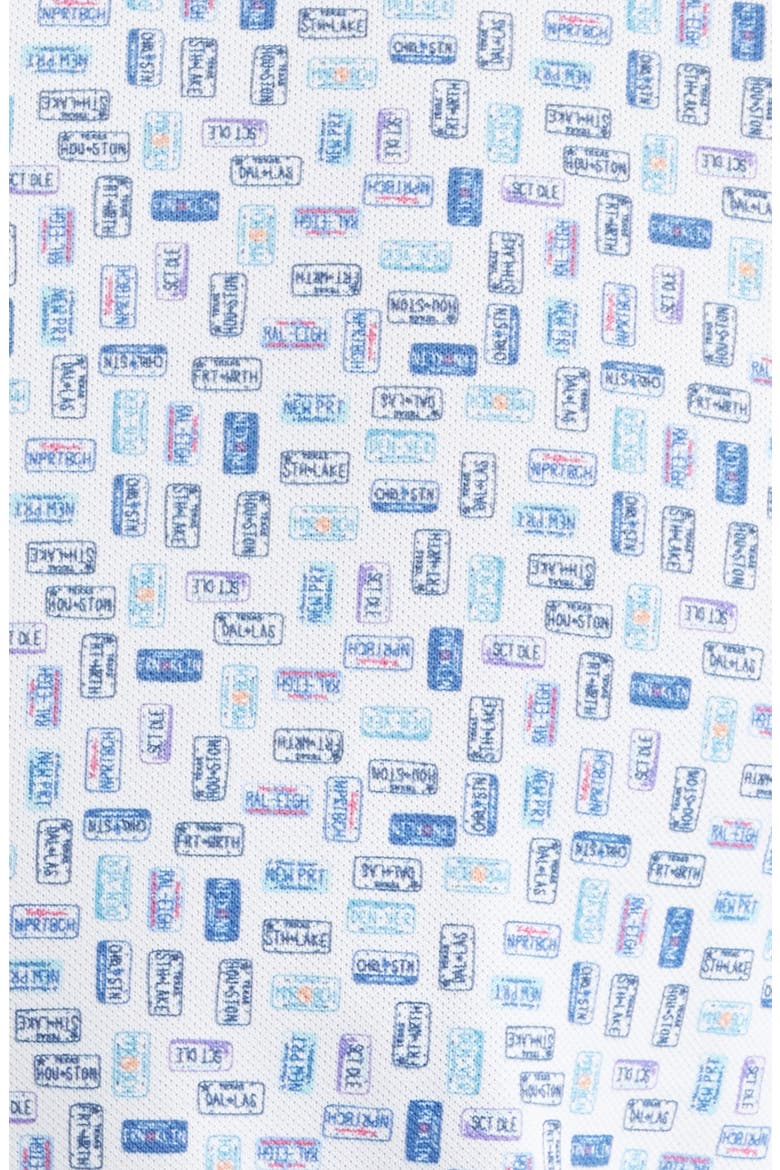 Roadtrip Hangin' Out License Plate Print Short Sleeve Button-Up Shirt, Alternate, color, WHITE