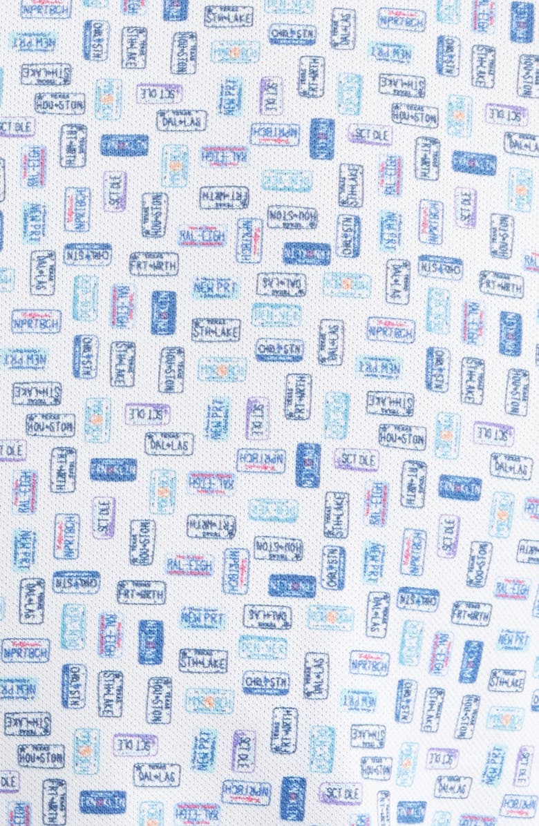 johnnie-O Roadtrip Hangin' Out License Plate Print Short Sleeve Button-Up Shirt, Alternate, color, White