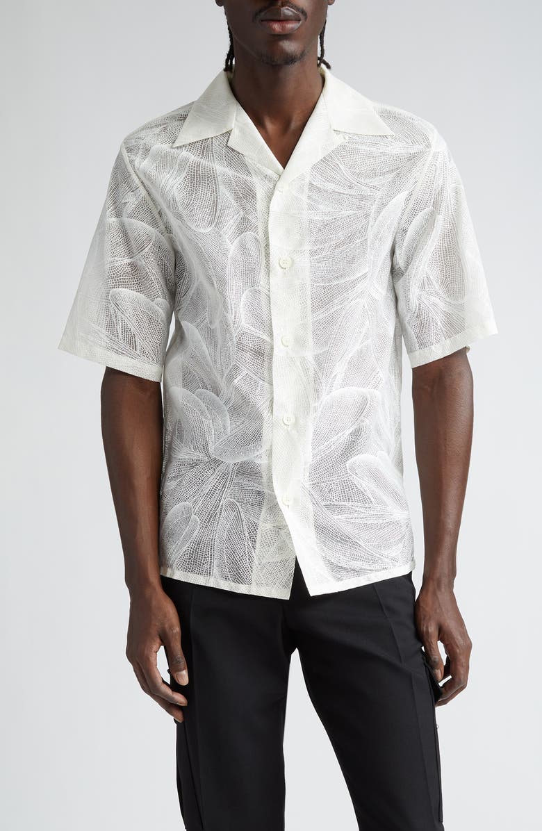 McQueen Tropical Print Short Sleeve Silk Shirt, Main, color, Opticalwhite