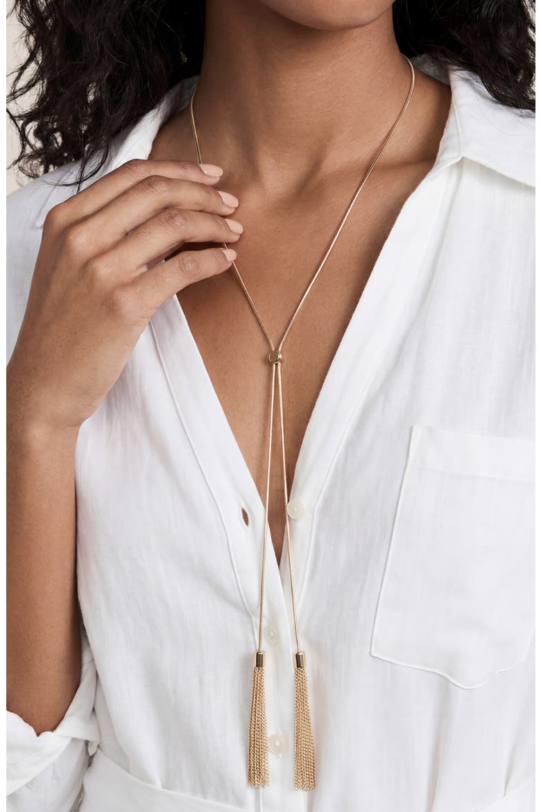 Double Chain Tassel Bolo Necklace, Alternate, color, GOLD