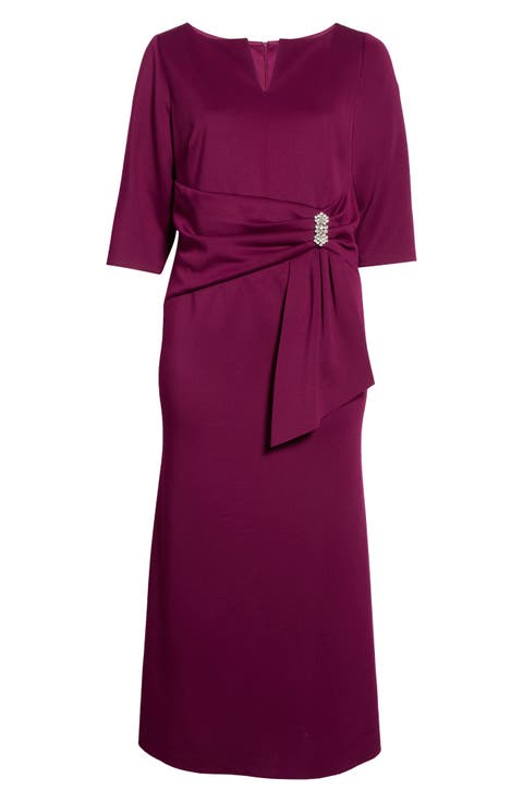 Slotted Boatneck Three-Quarter Sleeve Gown