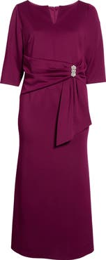 Jessica Howard Rhinestone Brooch Drape Waist Gown