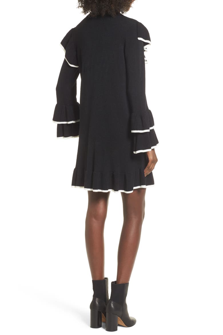 Ruffle Knit Sweater Dress, Alternate, color, BLACK