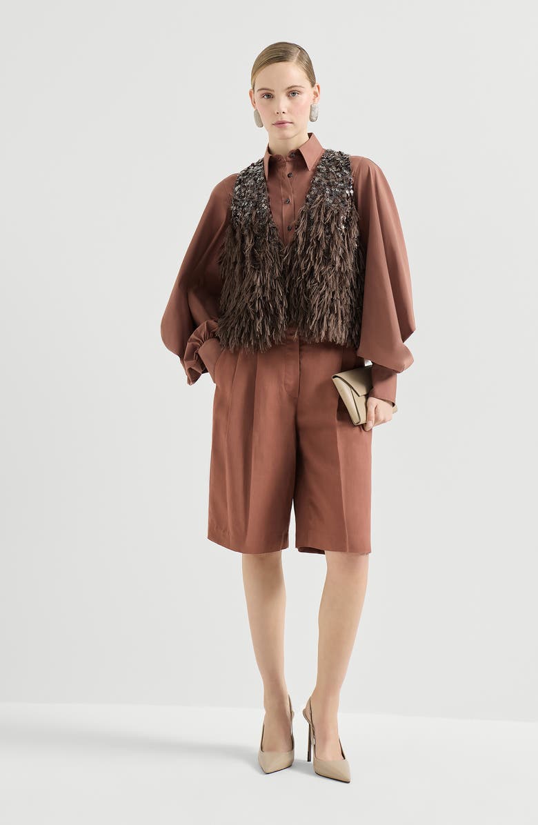 Brunello Cucinelli Stretch poplin shirt with monili, Alternate, color, Red