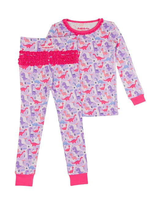 Rufflebutts Softsnooze Toddler Girls Ruffle Long Sleeve Pajama Set In Sweetie-saurus