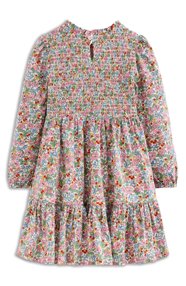 Mini Boden Kids' Floral Long Sleeve Smocked Bodice Cotton Jersey Dress, Alternate, color, Ivory Berry Floral