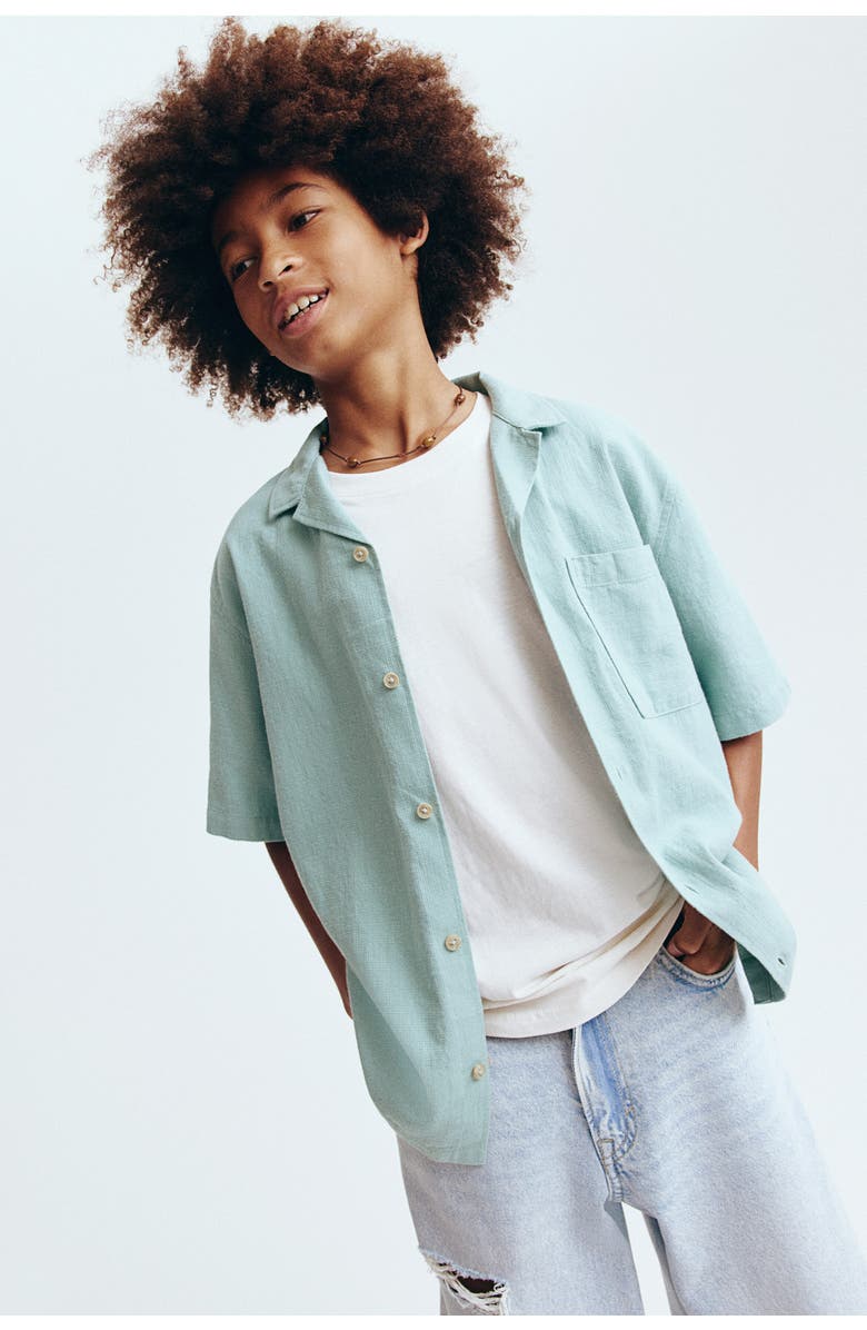 H&M Cotton Resort Shirt, Alternate, color, Turquoise