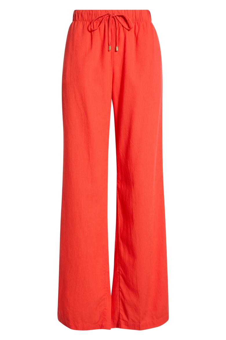 Drawstring Wide Leg Cover-Up Pants, Alternate, color, RED